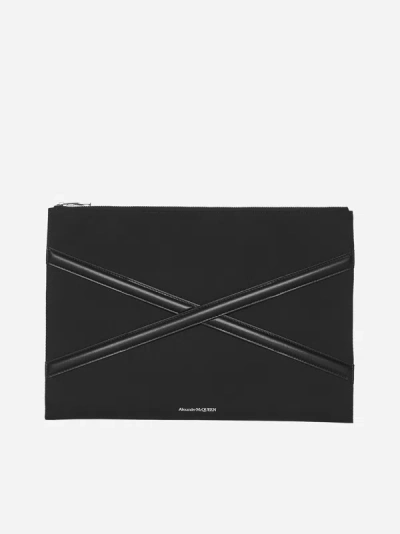 Shop Alexander Mcqueen Harness Canvas And Leather Pouch In Black