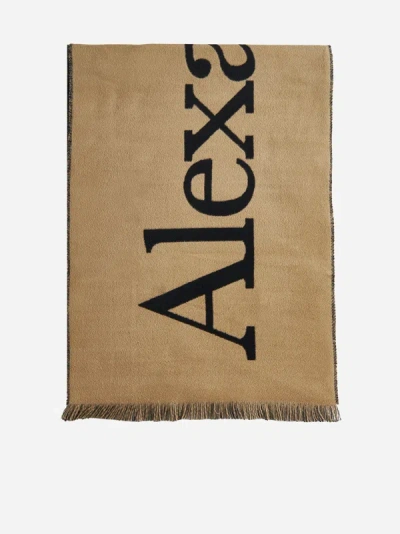 Shop Alexander Mcqueen Logo Wool Scarf In Beige,black