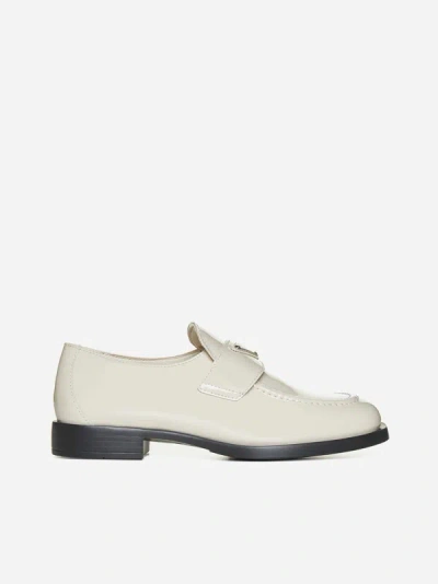 Shop Prada Patent Leather Loafers In Ivory