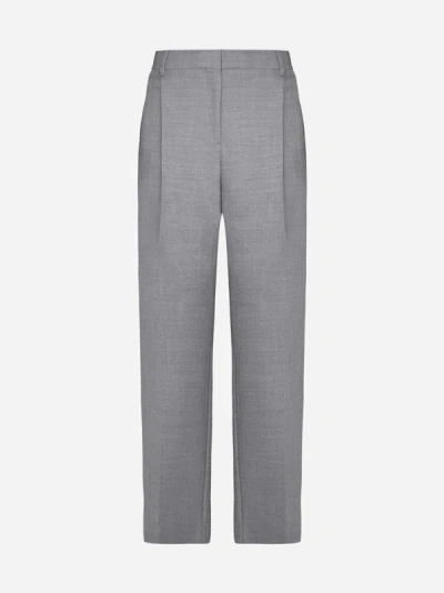 Shop Burberry Gaelle Wool Trousers In Light Grey Melange