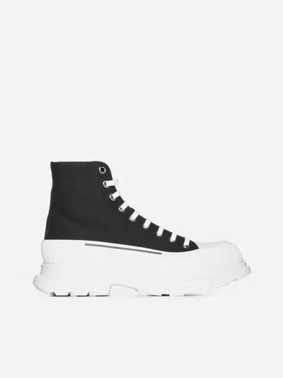 Shop Alexander Mcqueen Tread Slick Canvas Sneakers In Nero,bianco