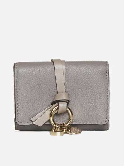 Shop Chloé Alphabet Leather Wallet In Grey