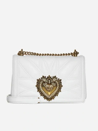 Shop Dolce & Gabbana Devotion Quilted Nappa Leather Medium Bag In Optic White