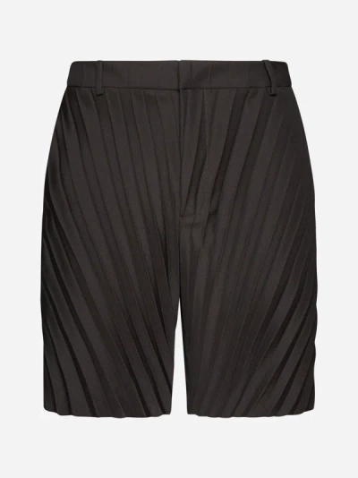 Shop Valentino Pleated Technical Nylon Shorts In Ebony