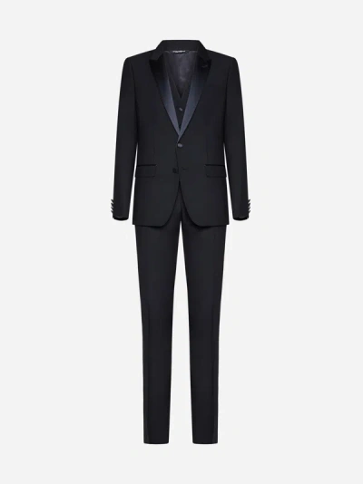 Shop Dolce & Gabbana 3-piece Virgin Wool And Silk Suit In Blue