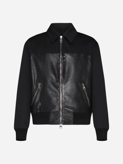 Shop Alexander Mcqueen Leather And Fabric Bomber Jacket In Black