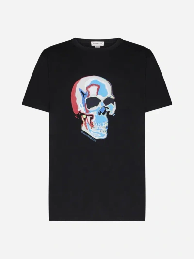 Shop Alexander Mcqueen Skull Print Cotton T-shirt In Black,multicolor