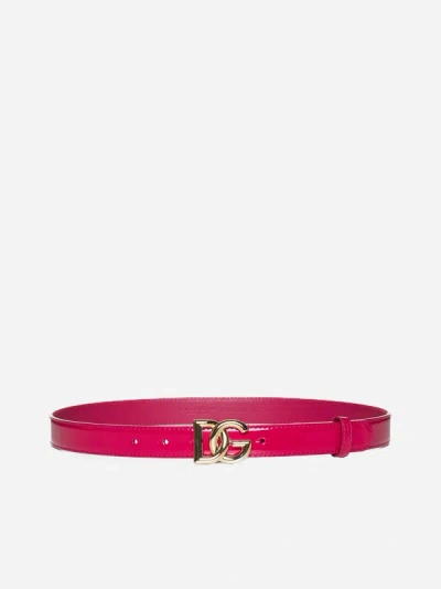 Shop Dolce & Gabbana Dg Logo Patent Leather Belt In Cyclamen