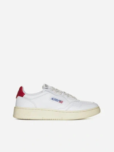 Shop Autry Medalist Low Leather Sneakers In White,red