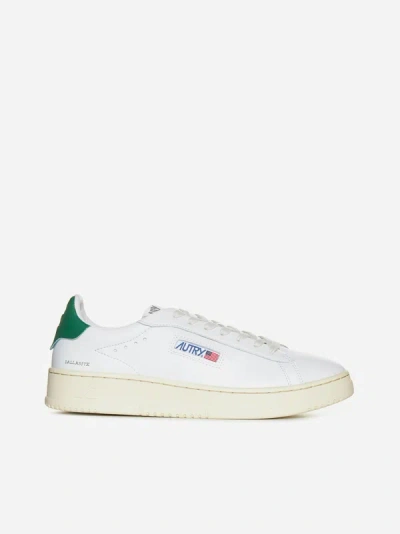 Shop Autry Dallas Leather Low-top Sneakers In White,green