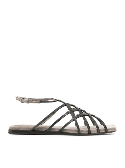 Shop Brunello Cucinelli 15mm Buckle-fastening Open-toe Sandals In Metallic