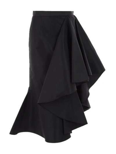 Shop Alexander Mcqueen Asymmetric Skirt In Polyfaille In Black