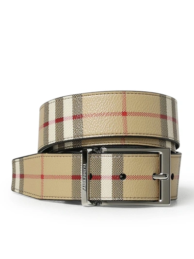 Shop Burberry Reversible Belt In Leather And Coated Fabric In Nude & Neutrals