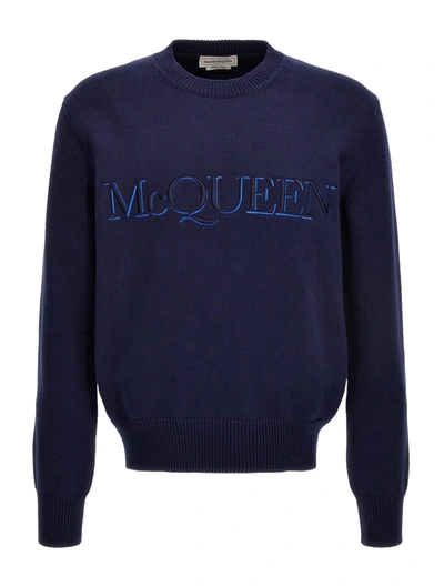 Shop Alexander Mcqueen Logo Embroidery Sweater In Blue