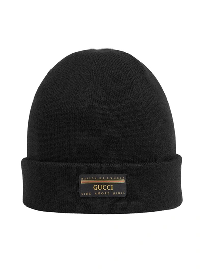 Shop Gucci Logo Patch Beanie Hat In Black