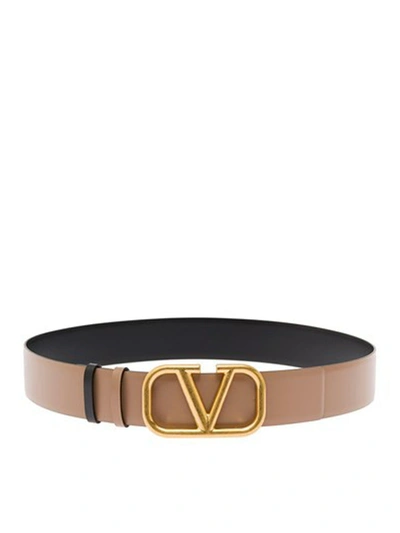 Shop Valentino Reversible Vlogo Signature Belt In Polished Calfskin 40 Mm In Brown