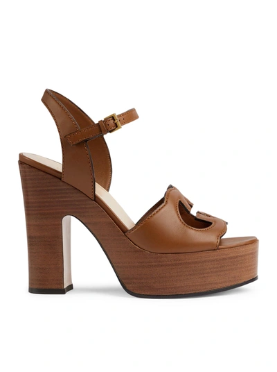 Shop Gucci Women`s Sandal With Gg Cross In Brown