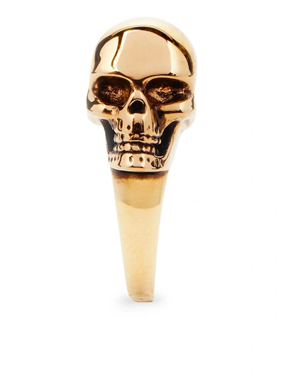 Shop Alexander Mcqueen Women`s The Side Skull Ring In Antique Gold In Metallic