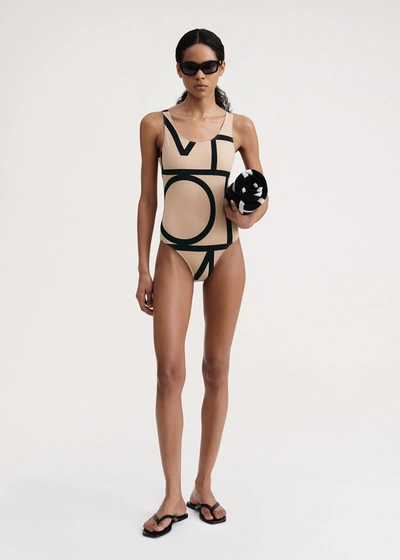 Totême Toteme One Piece Monogram Swimsuit In Beige