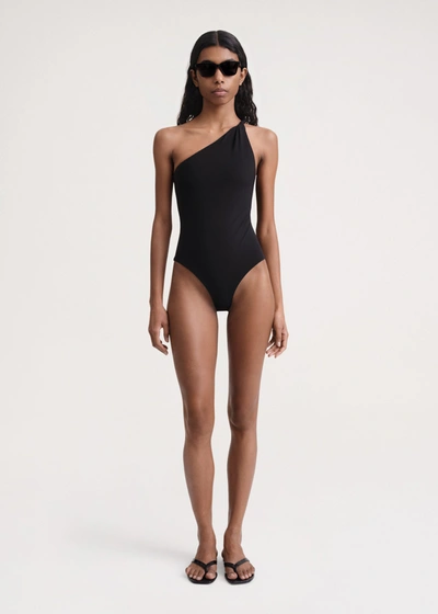 Shop Totême Twist-strap One-shoulder Swimsuit Black