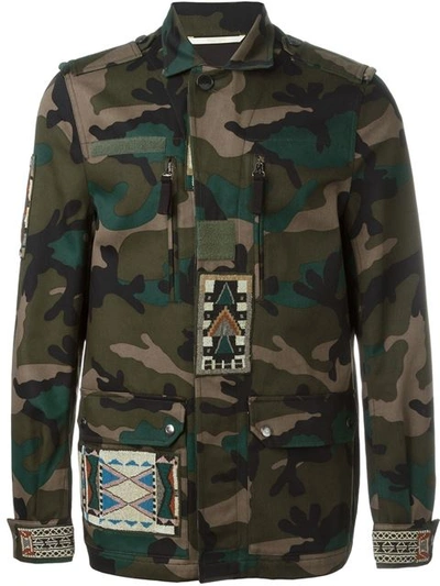 Valentino Camo Cotton Drill Field Jacket W/patches, Camouflage