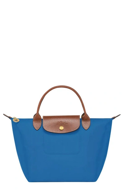 Shop Longchamp Small Le Pliage Recycled Canvas Top Handle Bag In Cobalt