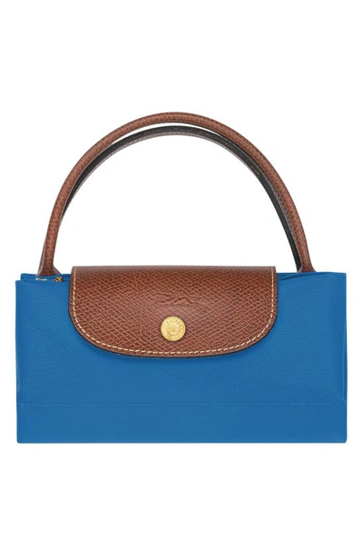 Shop Longchamp Small Le Pliage Recycled Canvas Top Handle Bag In Cobalt