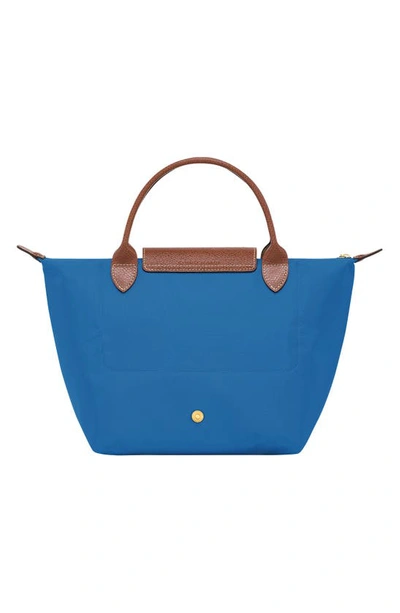 Shop Longchamp Small Le Pliage Recycled Canvas Top Handle Bag In Cobalt