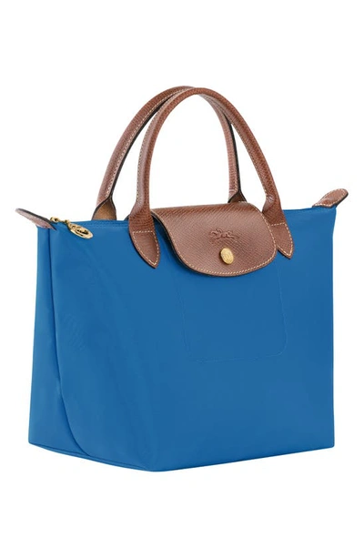 Shop Longchamp Small Le Pliage Recycled Canvas Top Handle Bag In Cobalt