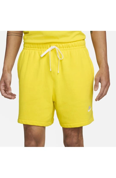 Shop Nike Club Fleece French Terry Shorts In Opti Yellow/ White/ White