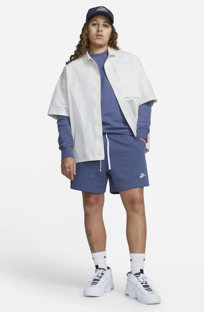 Shop Nike Club Fleece French Terry Shorts In Diffused Blue/ White/ White