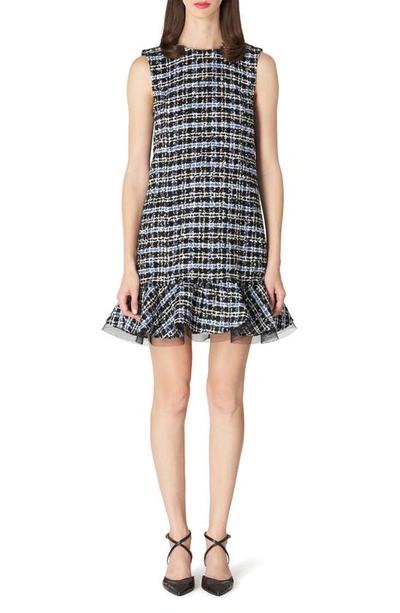 Shop Carolina Herrera Ruffle Hem Tweed Shift Dress In Bluebell Multi