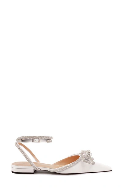 Mach&mach Double Crystal Bow Pointed Toe Flat In White