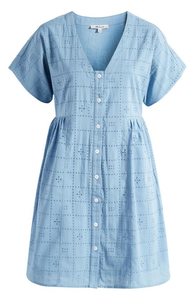 Madewell Eyelet V-neck Cotton Minidress In Tranquil Lake