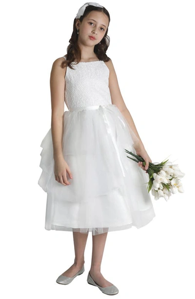 Shop Us Angels Kids' First Communion Sleeveless Lace & Tulle Dress In Ivory