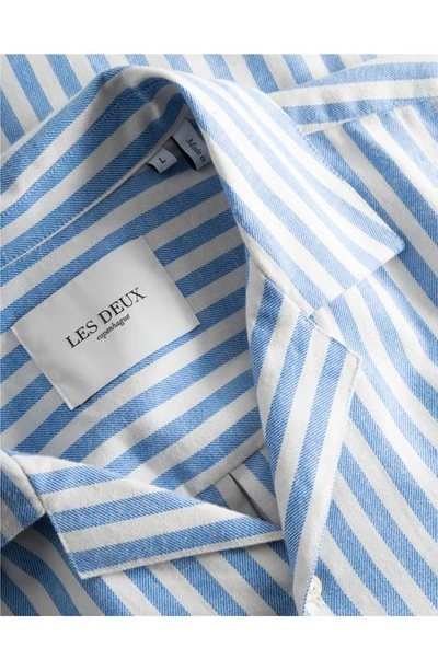 Shop Les Deux Lawson Stripe Camp Shirt In Ivory/ Palace Blue