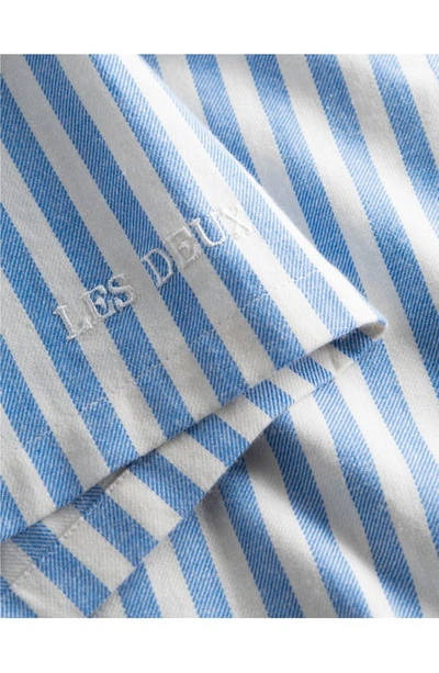 Shop Les Deux Lawson Stripe Camp Shirt In Ivory/ Palace Blue