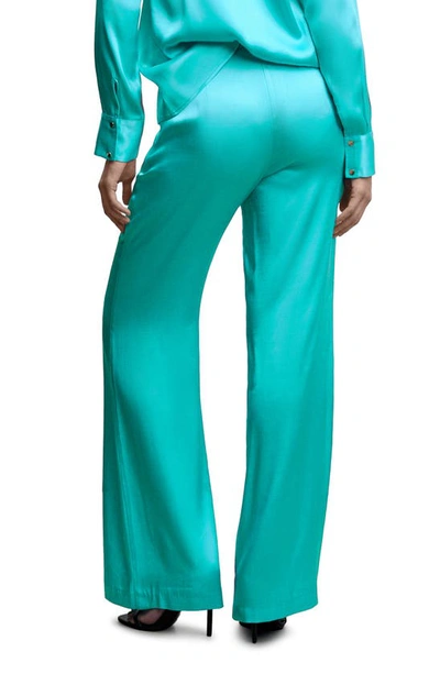 Shop Mango Satin Palazzo Pants In Turquoise