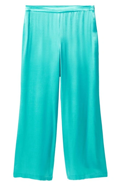 Shop Mango Satin Palazzo Pants In Turquoise