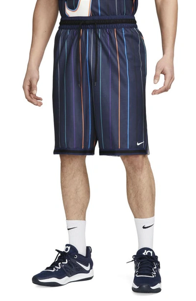 Shop Nike Dri-fit Dna Stripe Basketball Shorts In Midnight Navy/ Black/ White