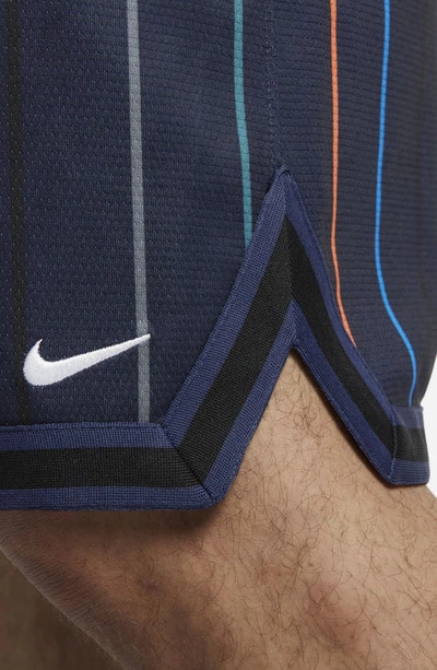 Shop Nike Dri-fit Dna Stripe Basketball Shorts In Midnight Navy/ Black/ White