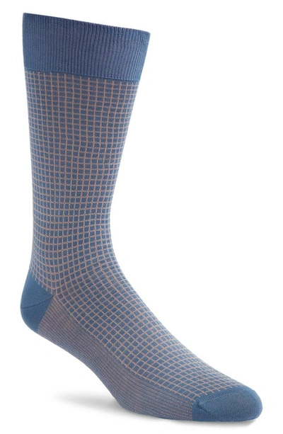 Shop Canali Microcheck Cotton Dress Socks In Blue