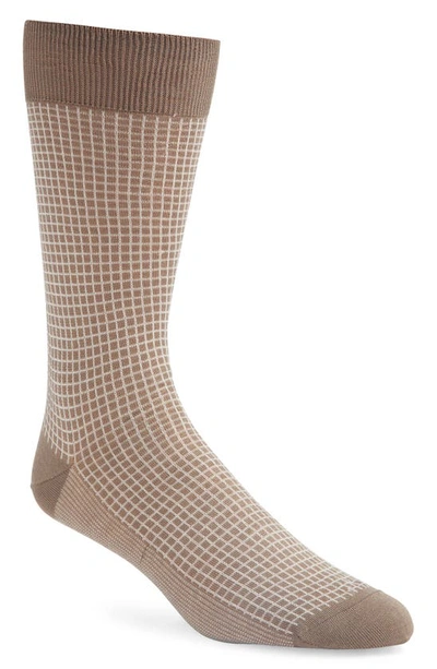 Shop Canali Microcheck Cotton Dress Socks In Brown