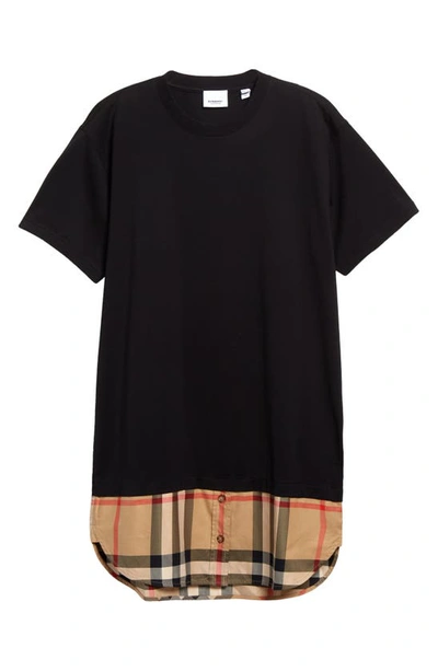 Shop Burberry Eden Check Shirttail Hem T-shirt In Black