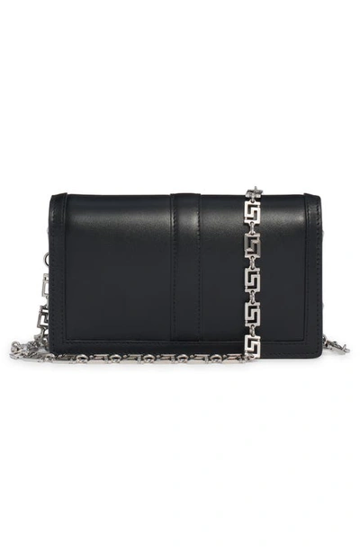 Shop Versace Greca Goddess Leather Clutch In Black/ Palladium