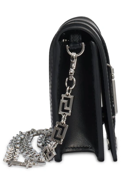 Shop Versace Greca Goddess Leather Clutch In Black/ Palladium