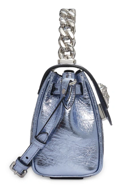 Shop Versace Mini La Medusa Metallic Leather Top Handle Bag In Lavendar/ Palladium
