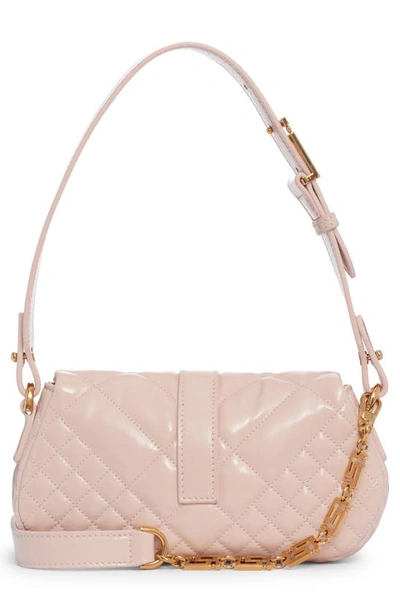 Shop Versace Mini Greca Goddess Quilted Leather Shoulder Bag In Powder Blush/  Gold