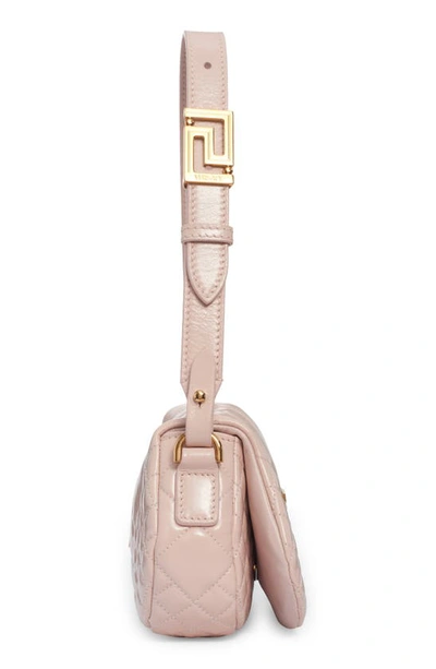 Shop Versace Mini Greca Goddess Quilted Leather Shoulder Bag In Powder Blush/  Gold