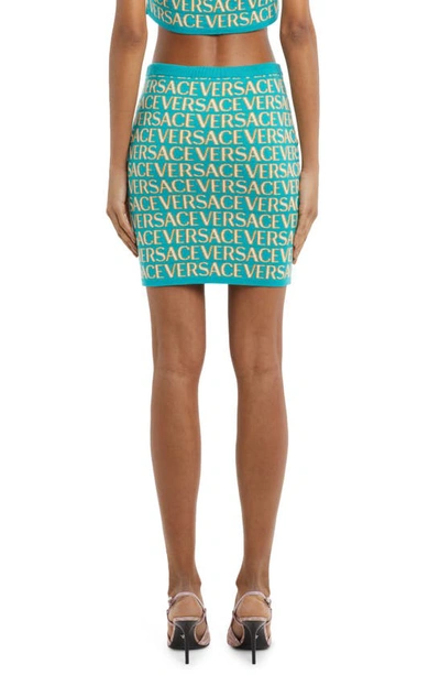 Shop Versace Logo Jacquard Sweater Skirt In 5v540 Turquoise Light Blue